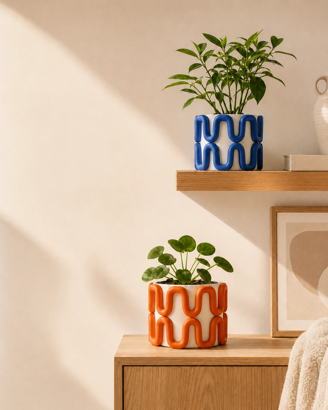 Ripple Root Planter styled on a shelf