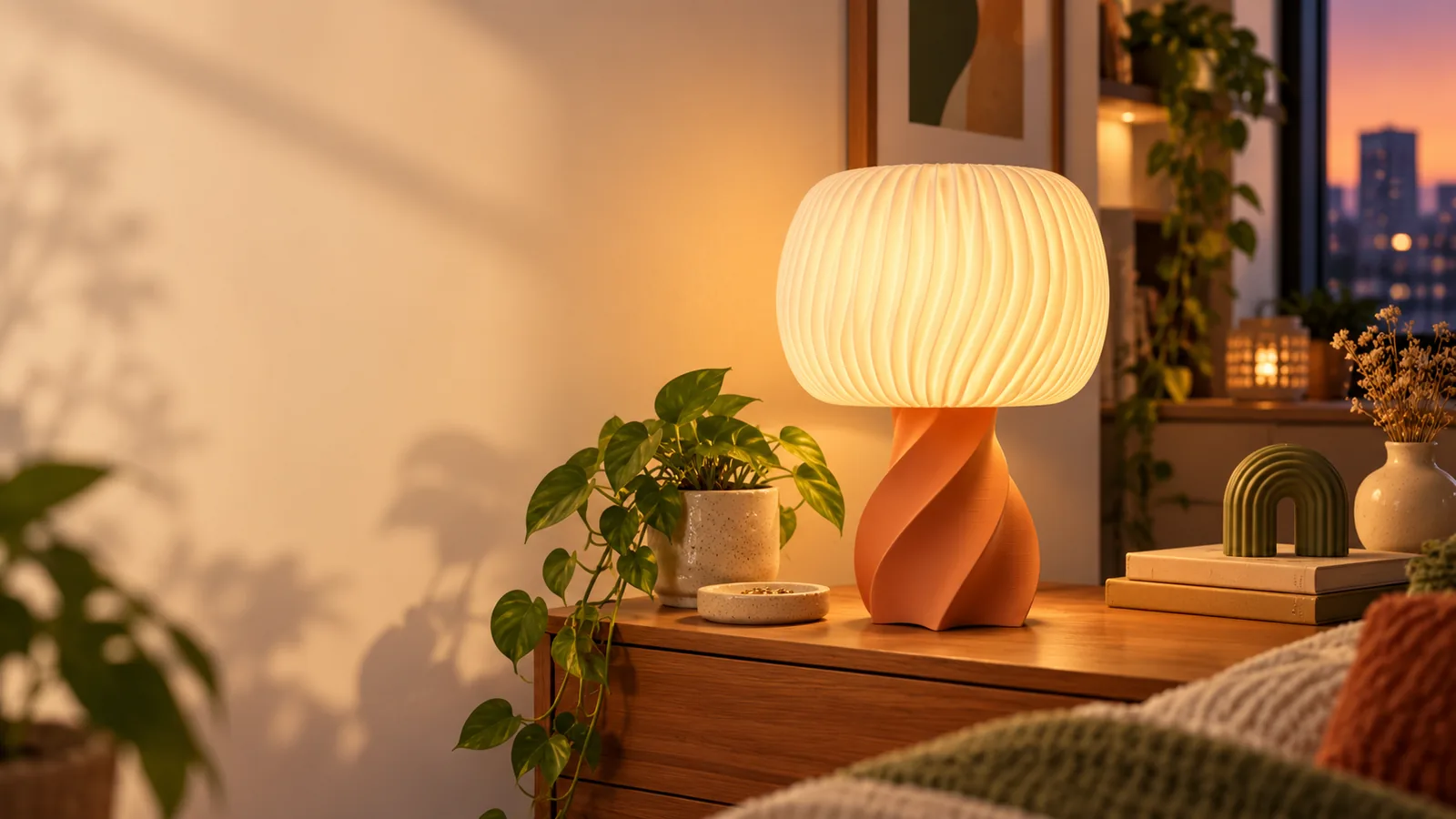 Warm sculptural lighting in a welcoming home