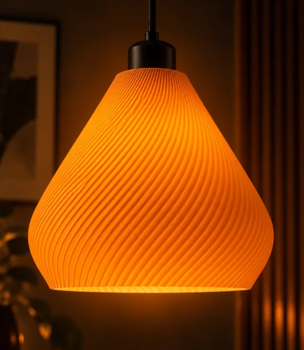 Twirl Glow Pendant illuminated in a room