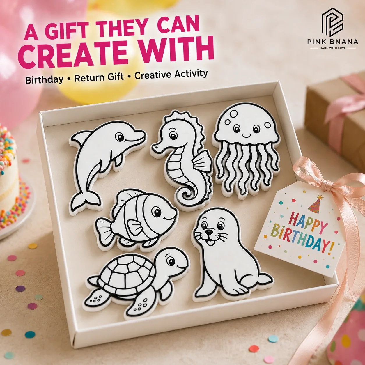 Pink Bnana Little Creators animal colouring activity kit detail view