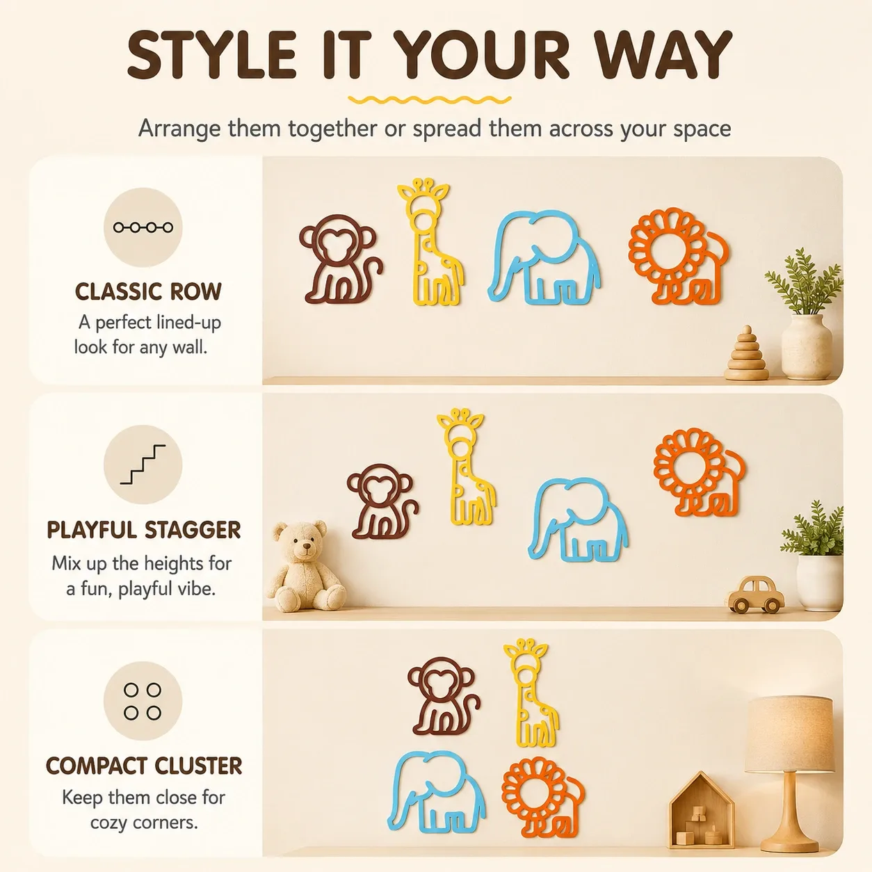 Pink Bnana Jungle Jamboree animal decor set of 4 detail view