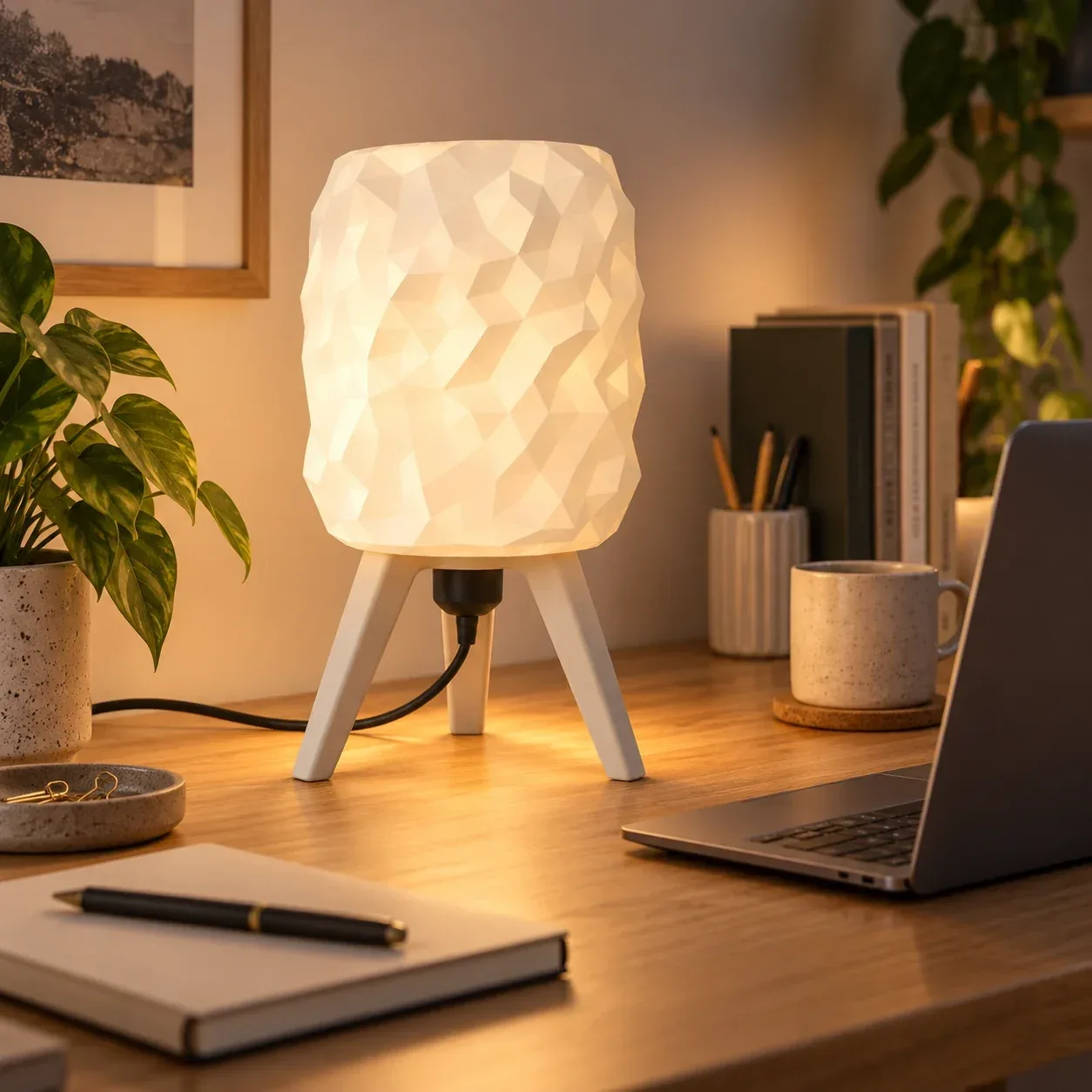 Hexa Tripod lamp warm glow