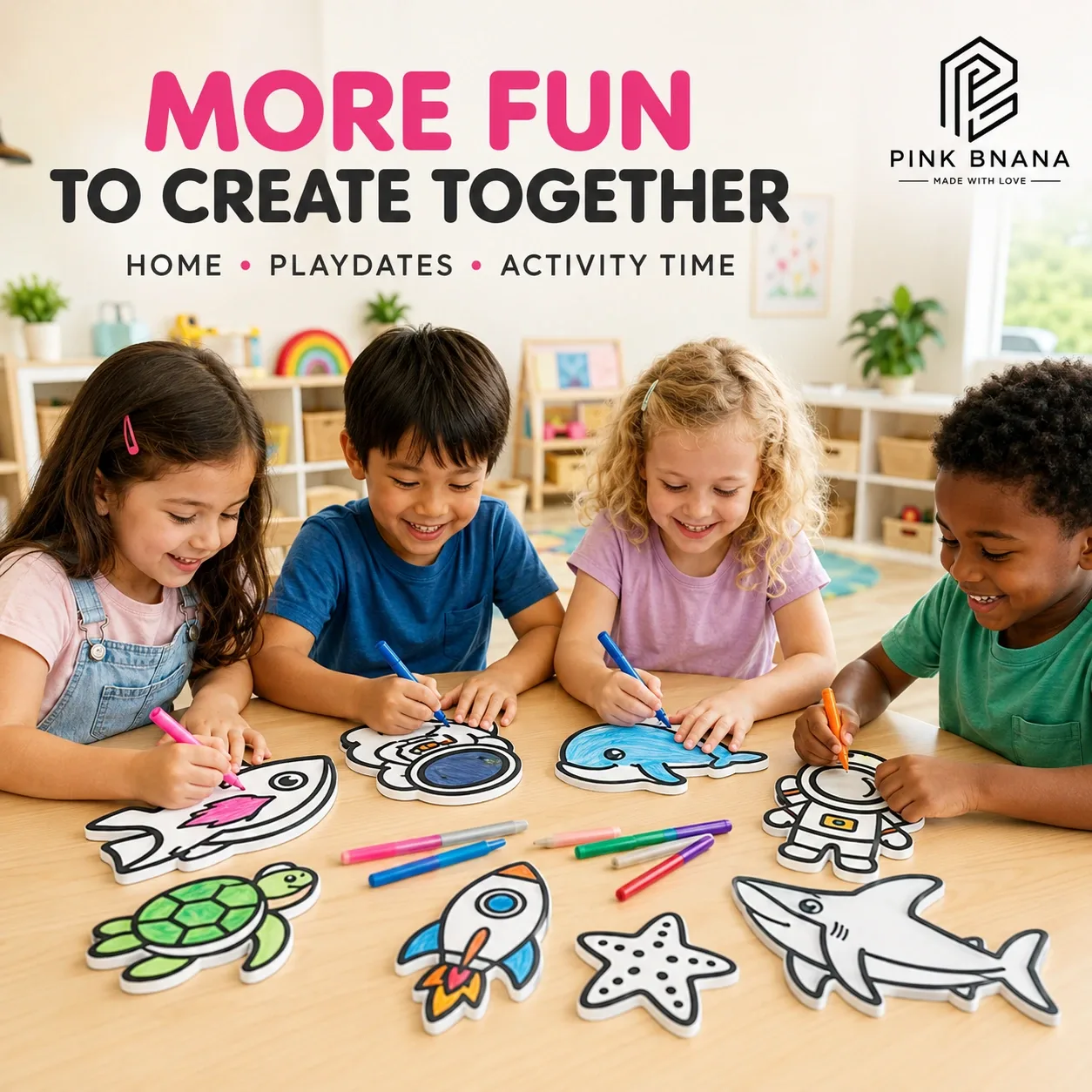 Pink Bnana Little Creators animal colouring activity kit detail view