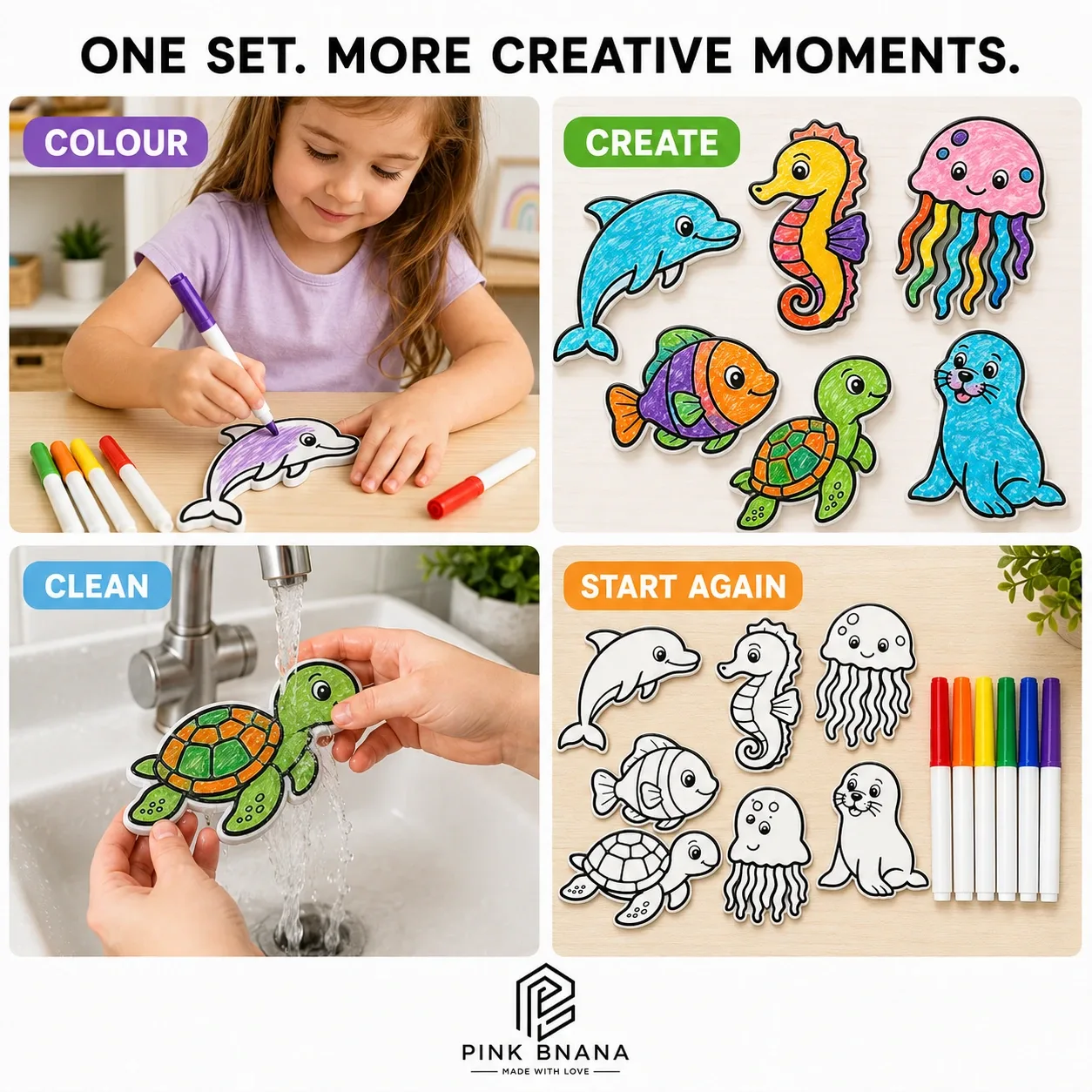 Pink Bnana Little Creators animal colouring activity kit detail view