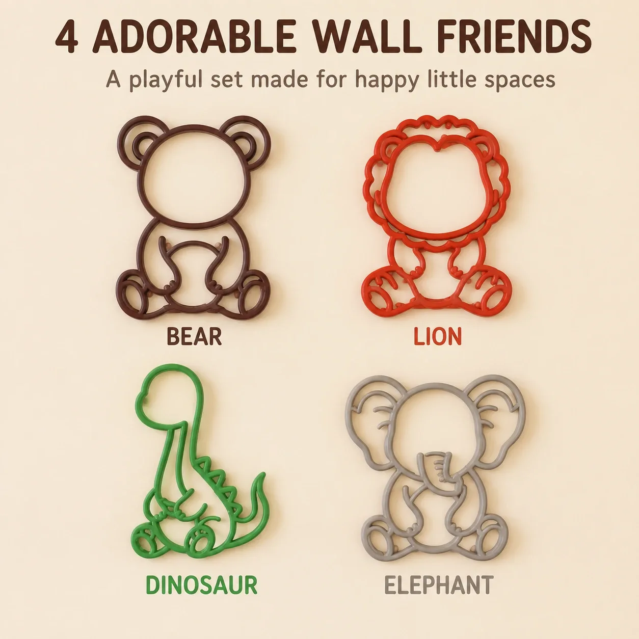 Pink Bnana Tiny Tails animal decor set of 4 detail view