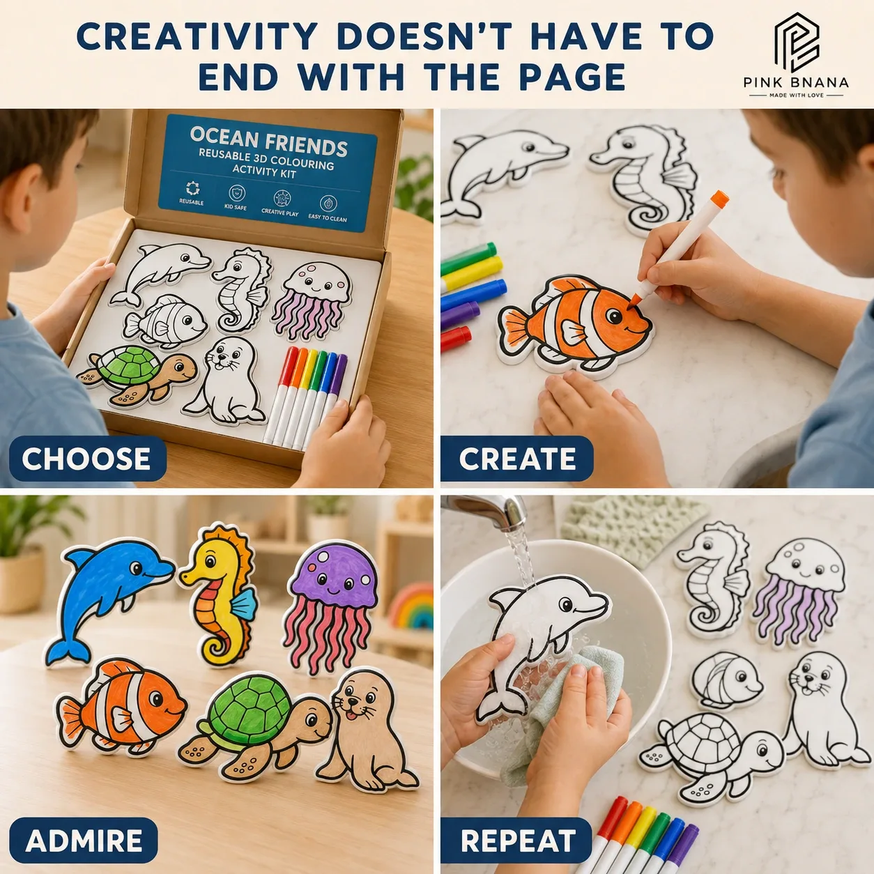 Pink Bnana Little Creators animal colouring activity kit detail view