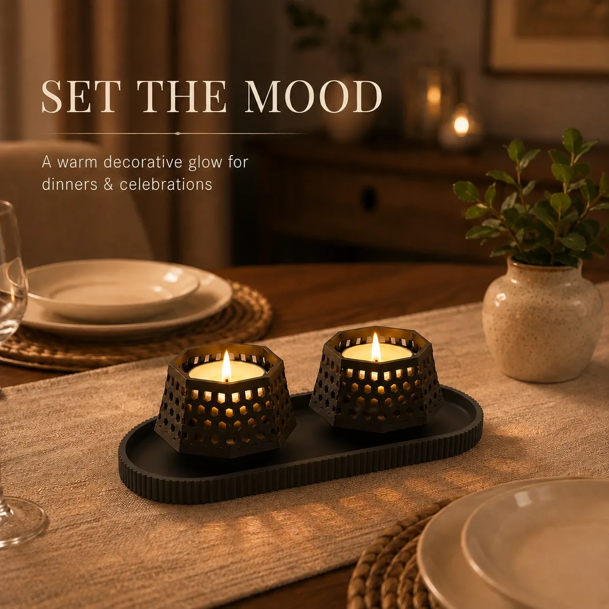 Glow Gather Set creating a warm dinner table ambience