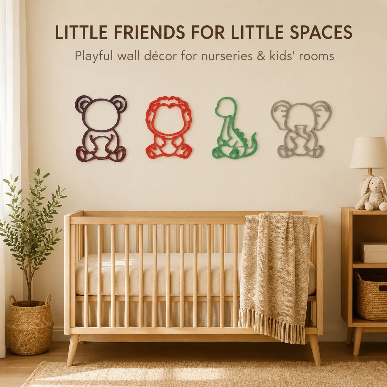 Pink Bnana Tiny Tails animal decor set of 4 detail view