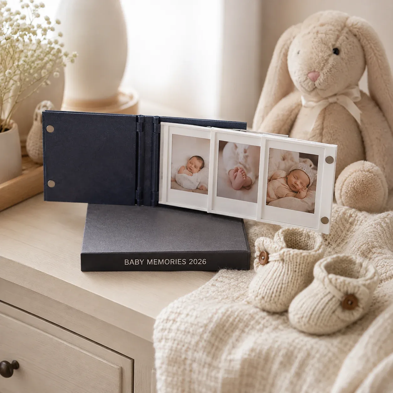 White Instax Memory Flipbook photo display