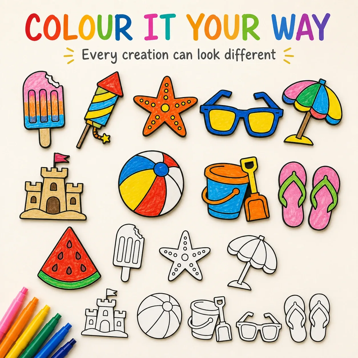 Pink Bnana Sunshine Scribble summer colouring kit