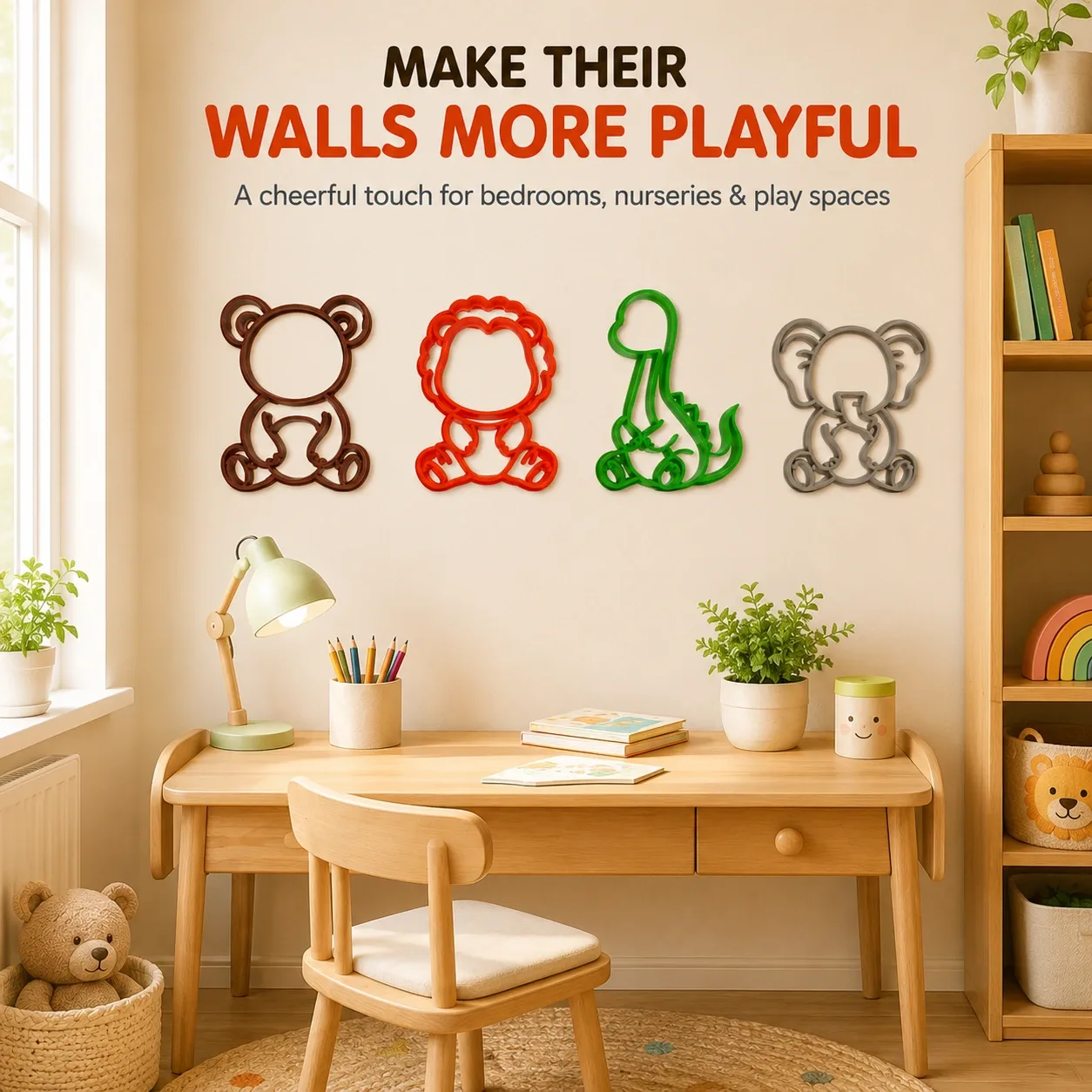 Pink Bnana Tiny Tails animal decor set of 4 detail view