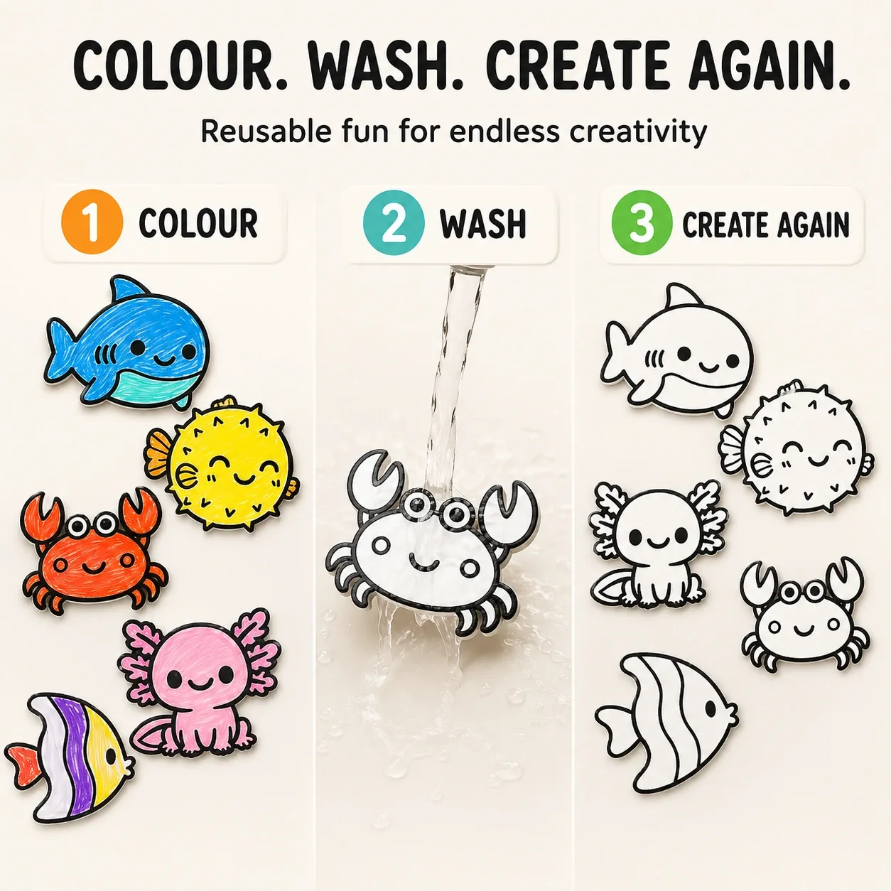 Pink Bnana Tide and Doodle ocean creature colouring kit