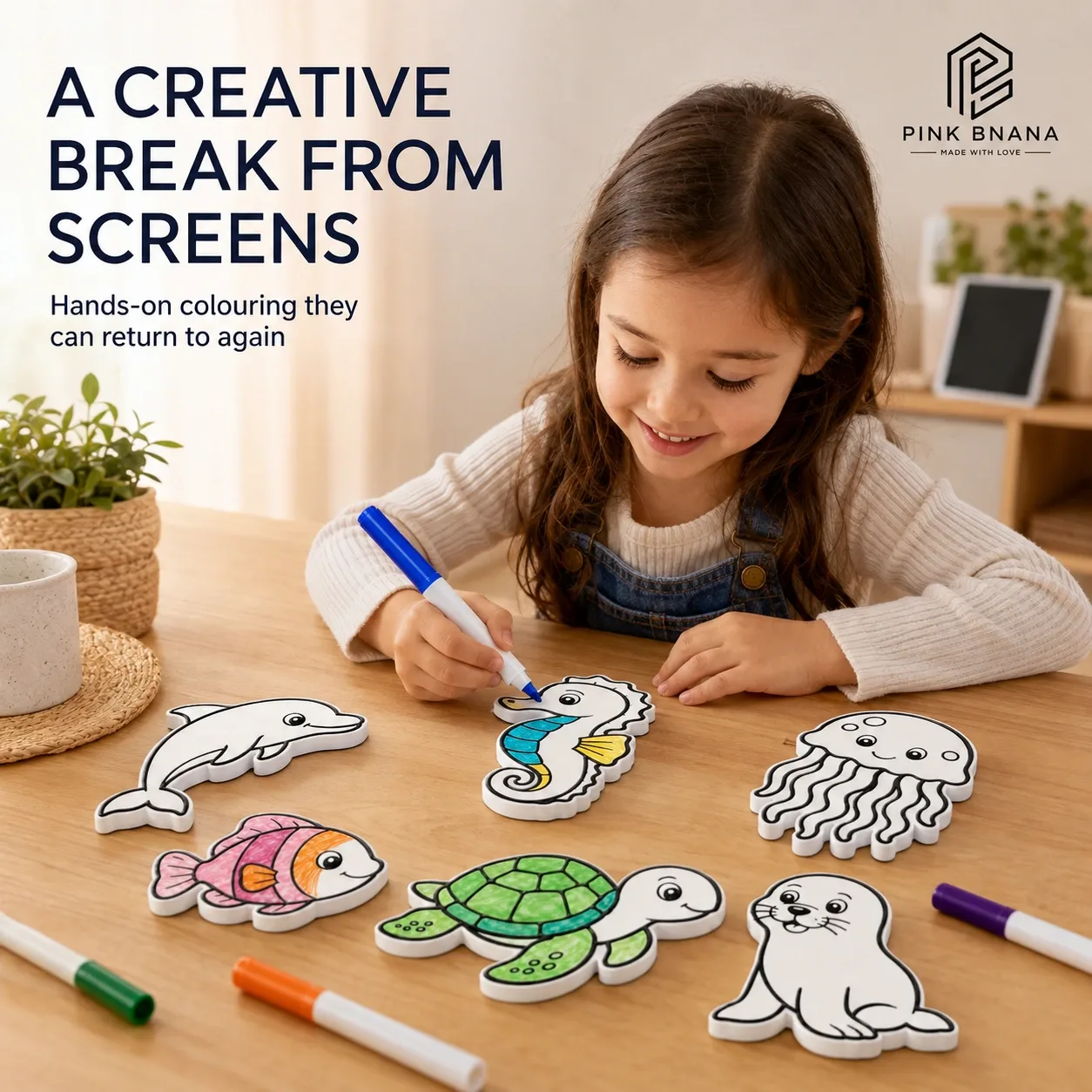 Pink Bnana Little Creators animal colouring activity kit detail view
