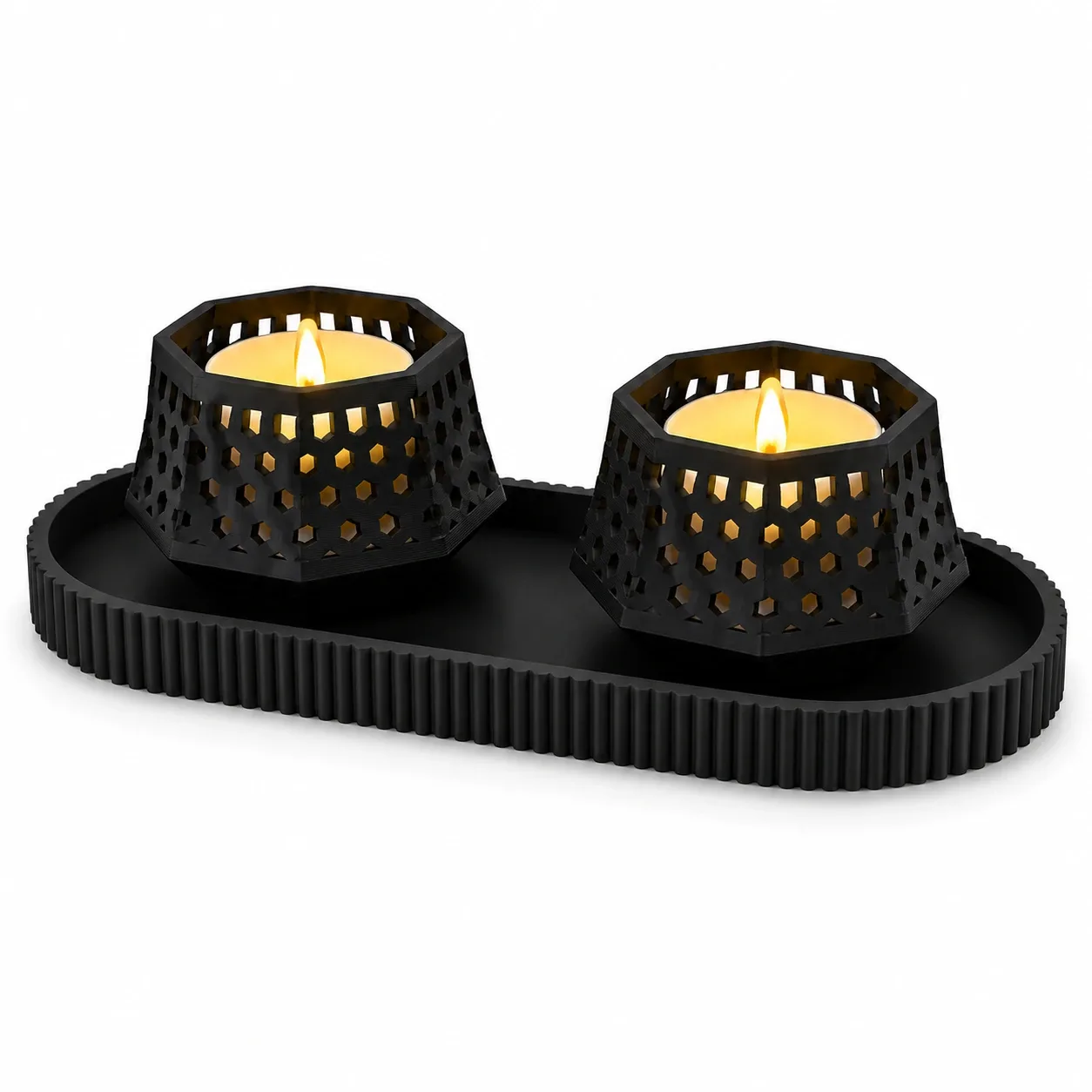 Pink Bnana Glow Gather Set black tealight holders with tray