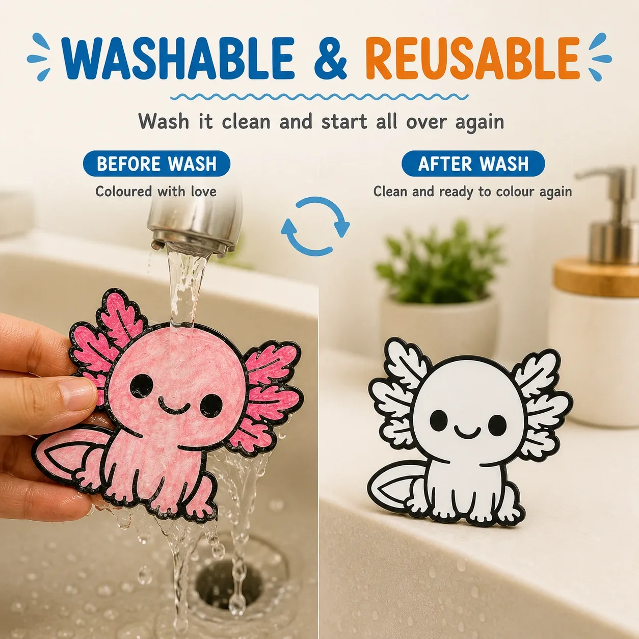 Pink Bnana Tide and Doodle ocean creature colouring kit detail view