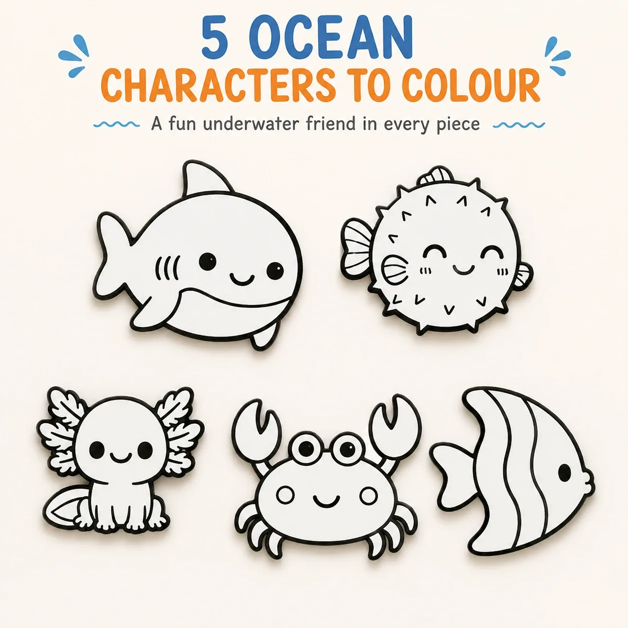 Pink Bnana Tide and Doodle ocean creature colouring kit detail view