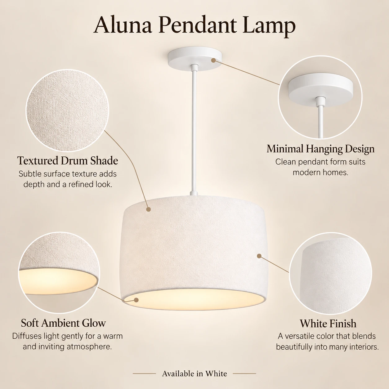 Pink Bnana Alune Pendant Lamp in white — shade details and design features