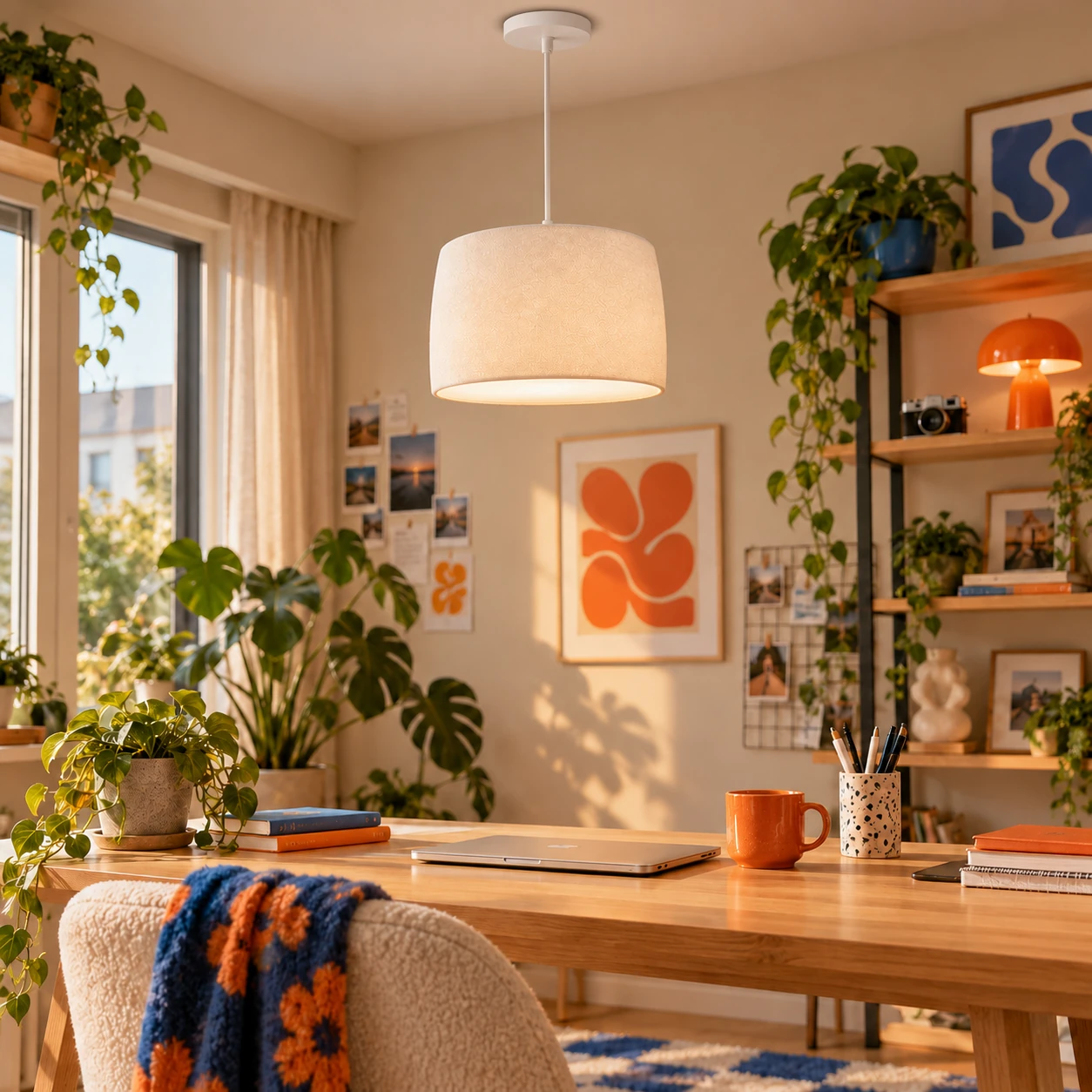 Pink Bnana Alune Pendant Lamp in white — workspace setting