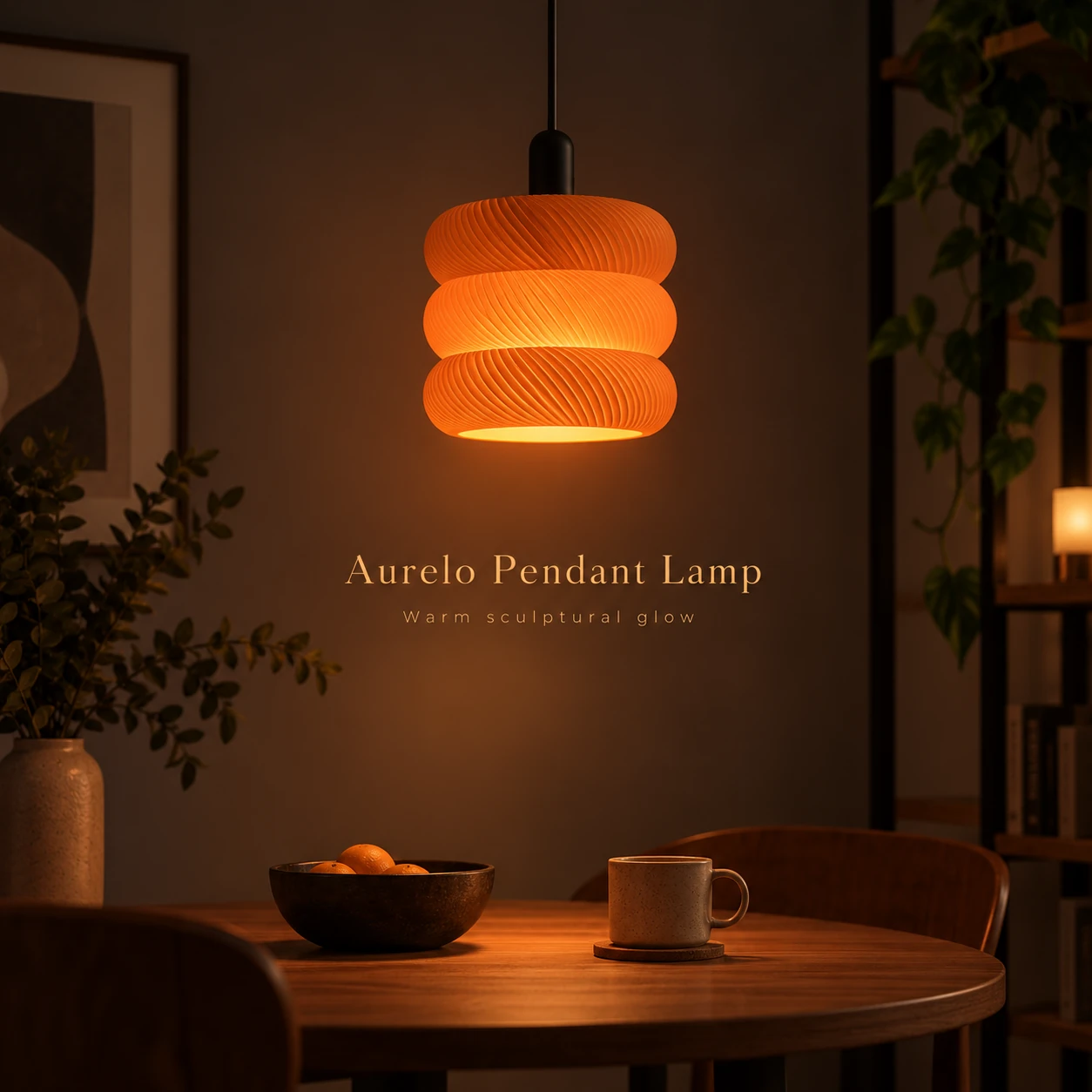 Pink Bnana Aurelo Pendant Lamp in orange — evening dining setting