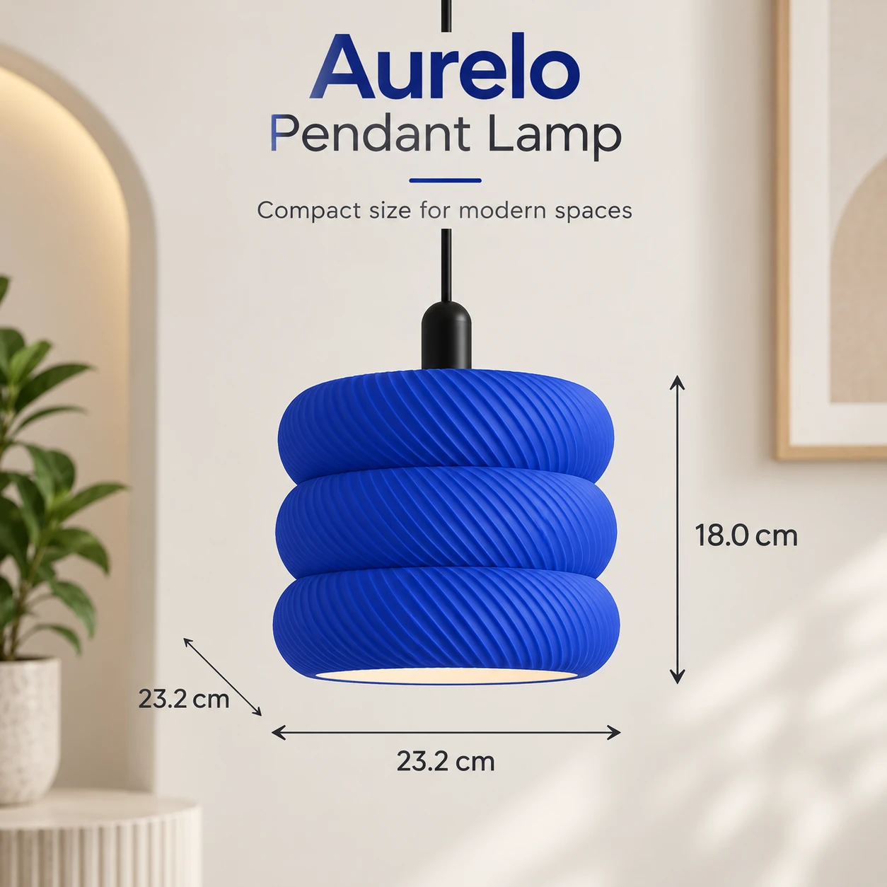 Pink Bnana Aurelo Pendant Lamp in royal blue — shade measurements