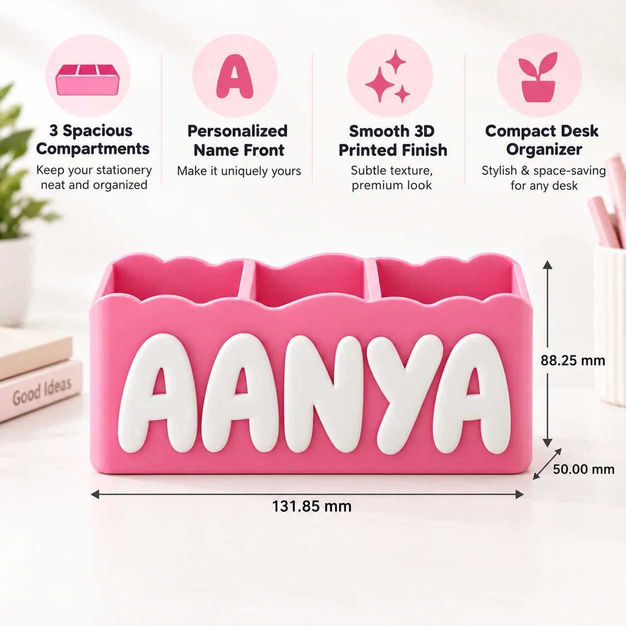 Personalised 3D pen holder desk organizer detail