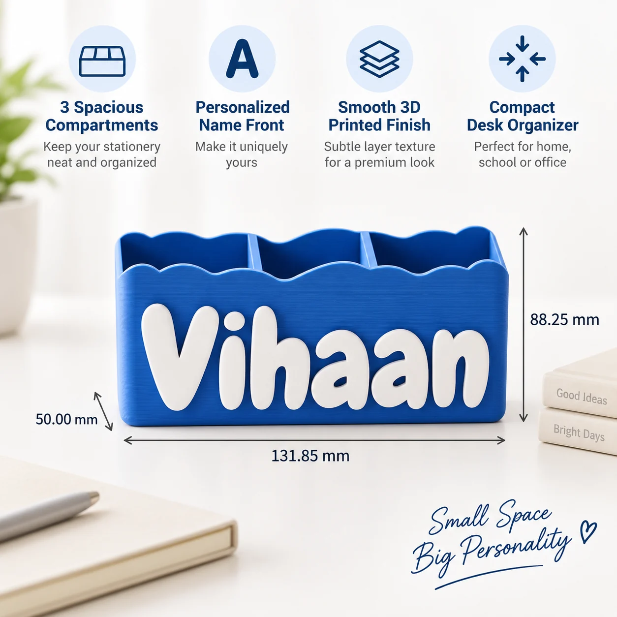Blue custom name desk organizer dimensions