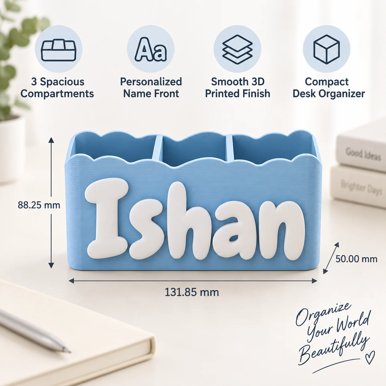 Light blue custom name desk organizer dimensions