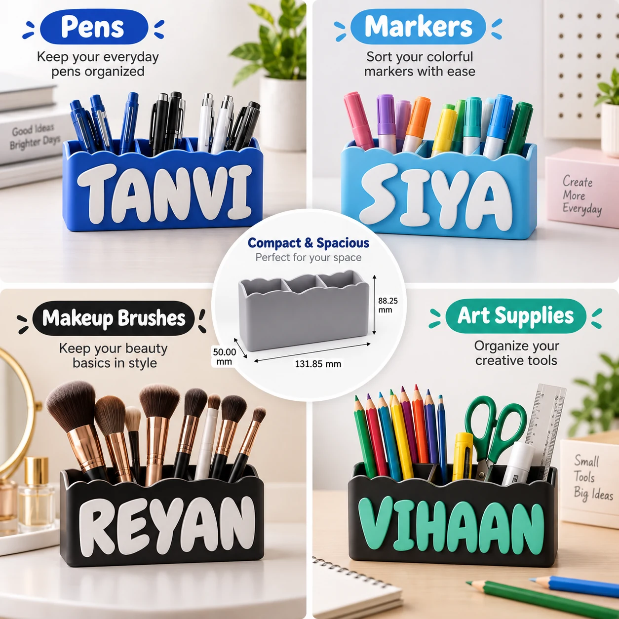 Custom name desk organizer for pens, markers, makeup brushes and art supplies
