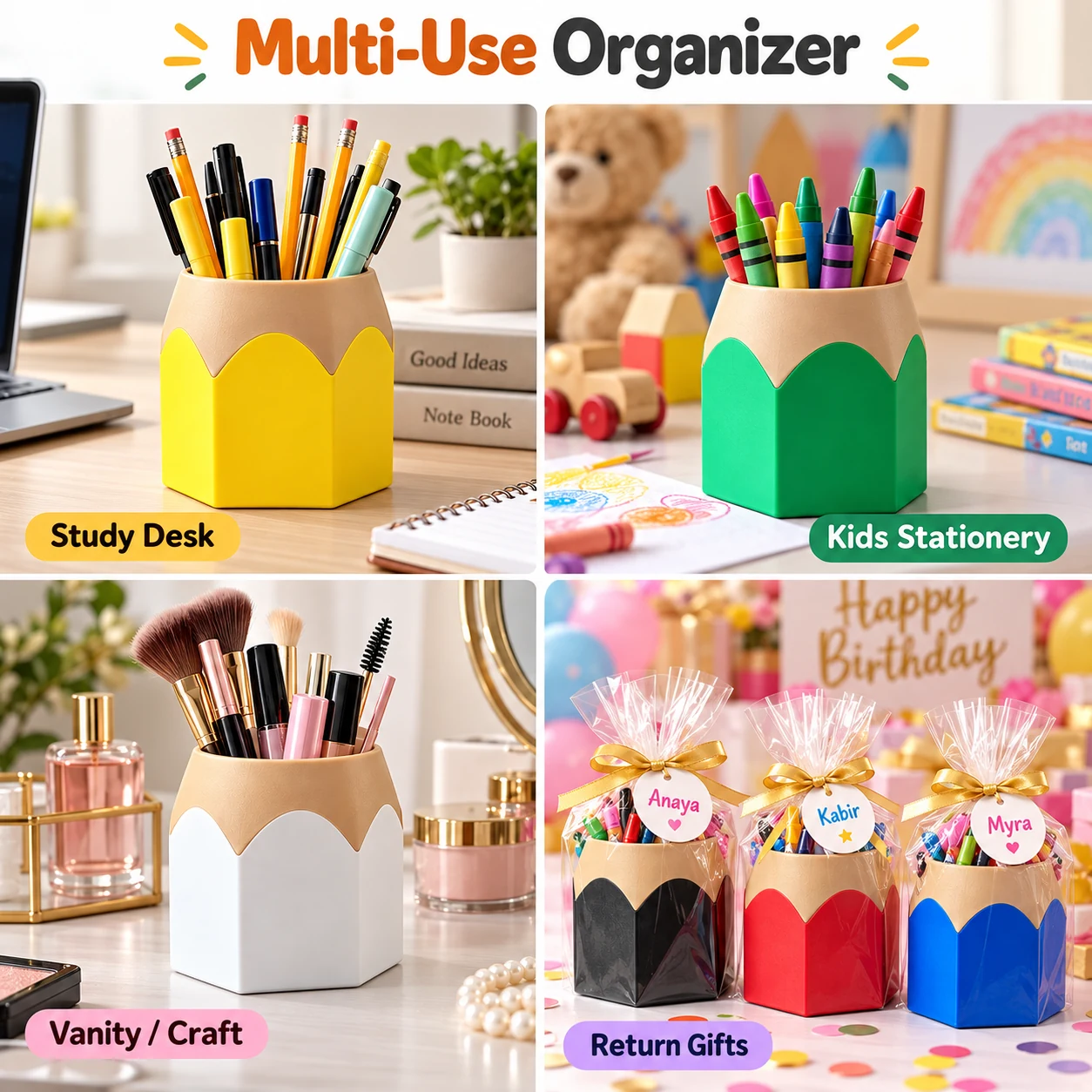 Pencil Pop pencil holder used for study supplies, crayons, craft tools and return gifts