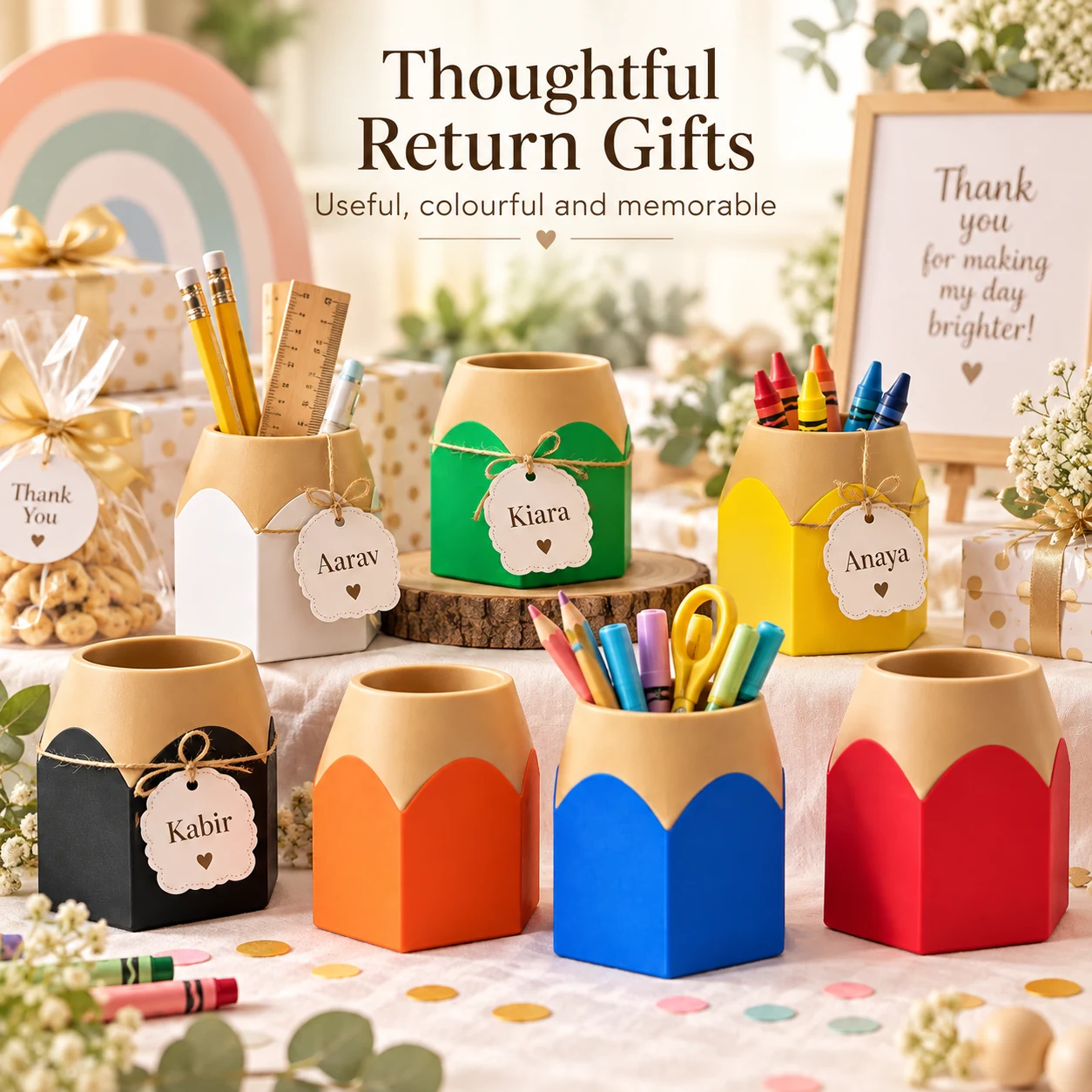 Pencil Pop kids pencil holders styled as birthday return gifts