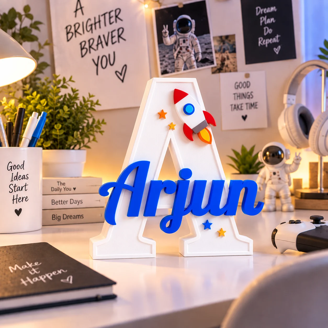 ThemeTale Personalized Name Sign astronaut theme in white