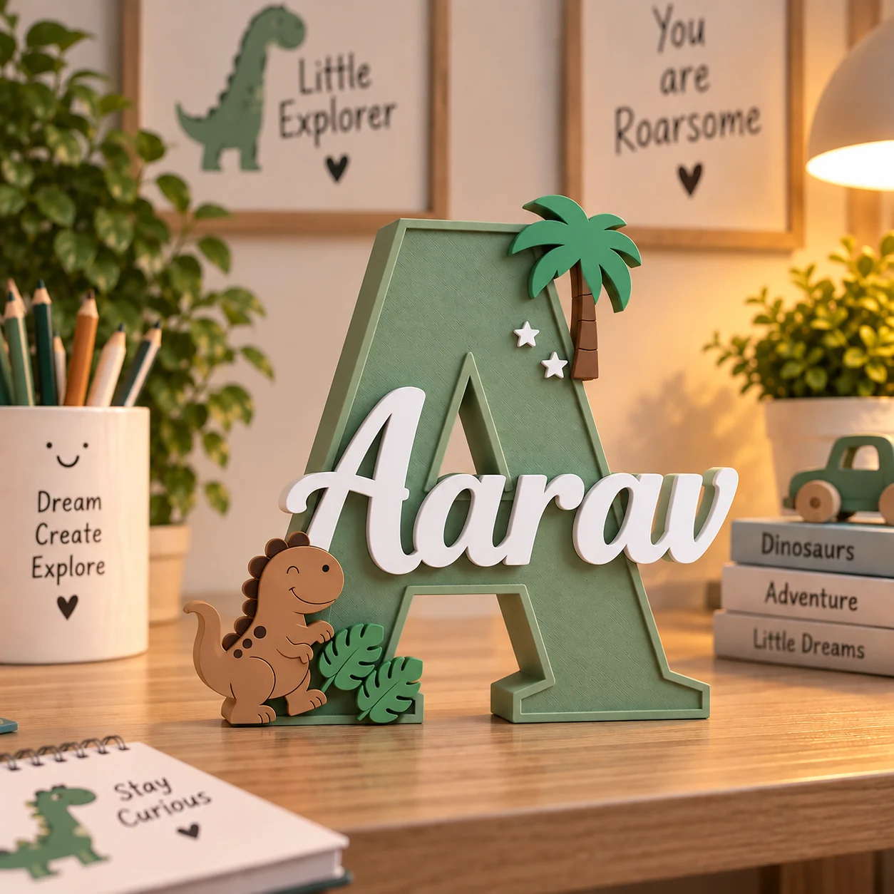 ThemeTale Personalized Name Sign Dino World theme in sage