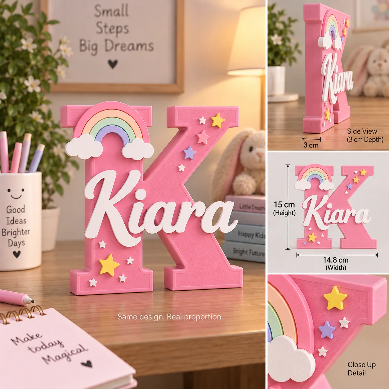 ThemeTale Personalized Name Sign dimensions and detail