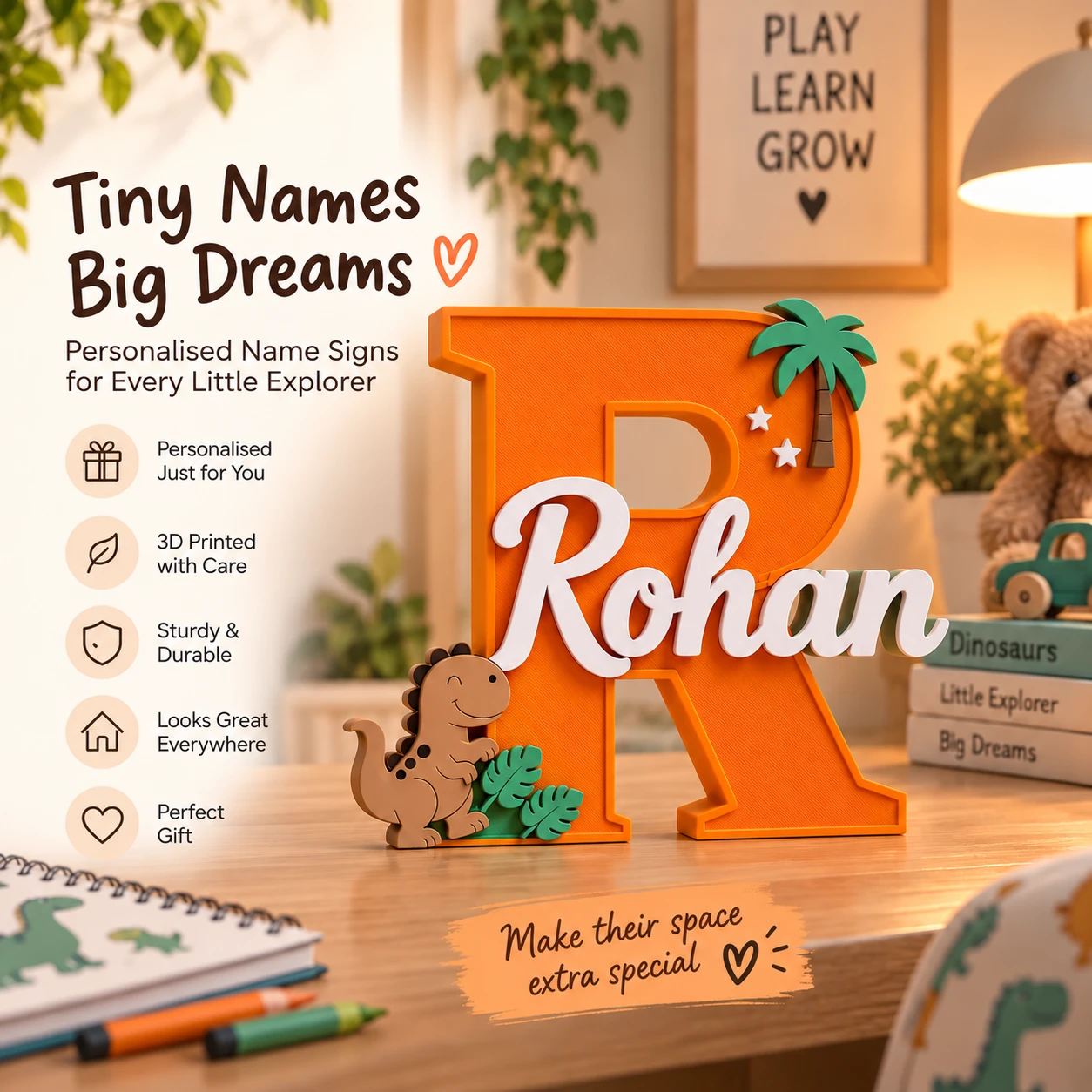 ThemeTale Personalized Name Sign Dino World feature view