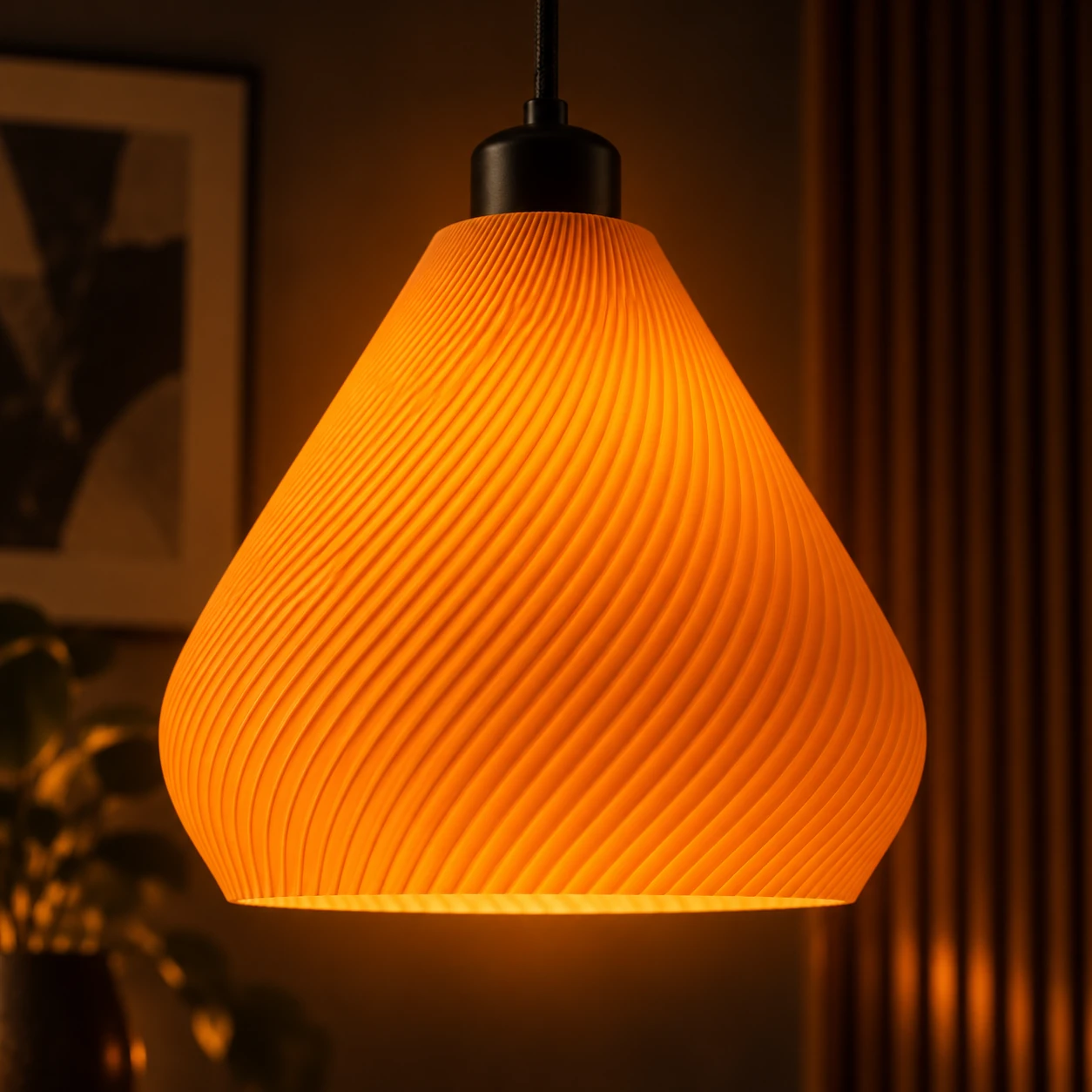 Pink Bnana Twirl Glow Pendant in orange — evening glow setting