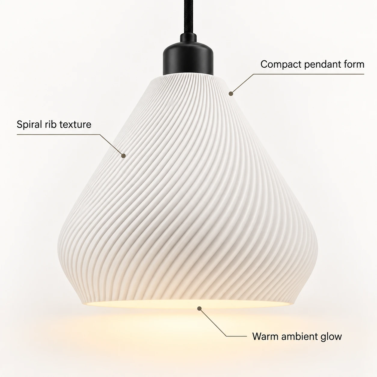 Pink Bnana Twirl Glow Pendant in white — shade details and design features