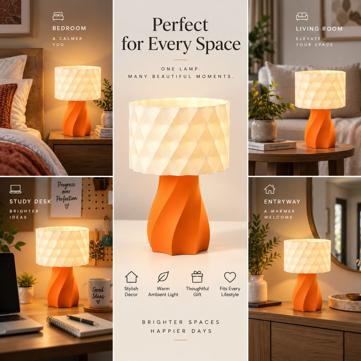 Pink Bnana Twirl Glow Table Lamp orange lamp styling collage for bedroom, desk and living room