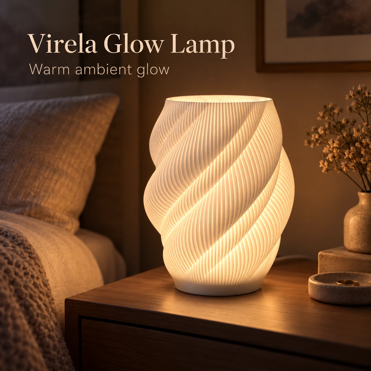 Pink Bnana Virela Glow Table Lamp in white — bedside setting