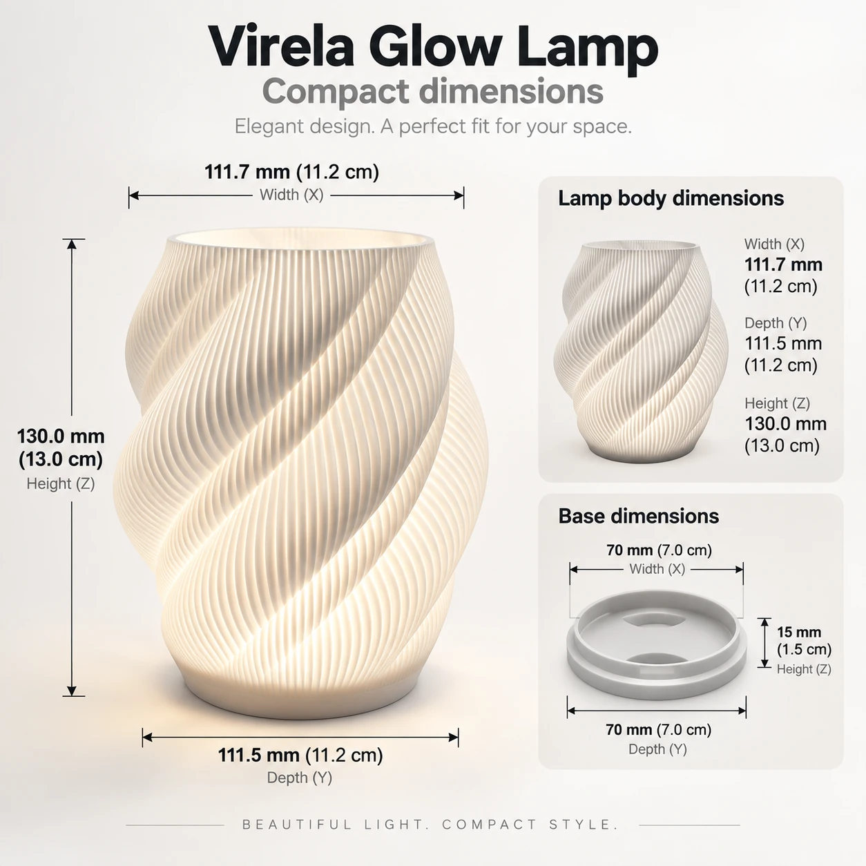 Pink Bnana Virela Glow Table Lamp in white — shade measurements