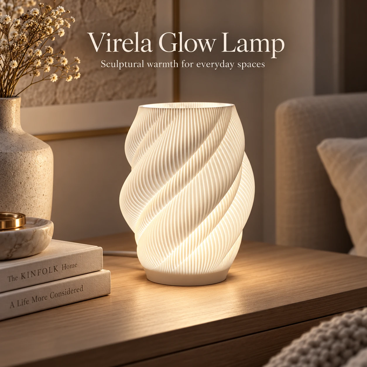 Pink Bnana Virela Glow Table Lamp in white — interior setting