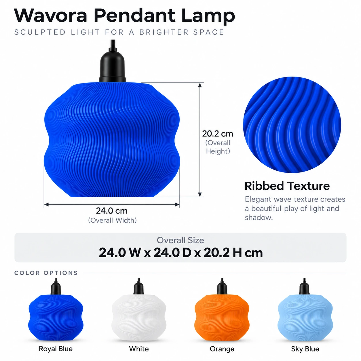Pink Bnana Wavorra Pendant Lamp colour options — shade measurements