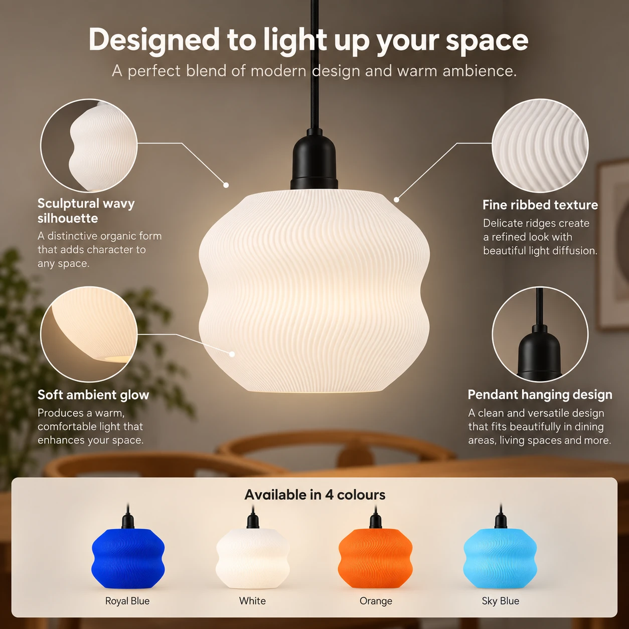 Pink Bnana Wavorra Pendant Lamp colour options — shade details and design features