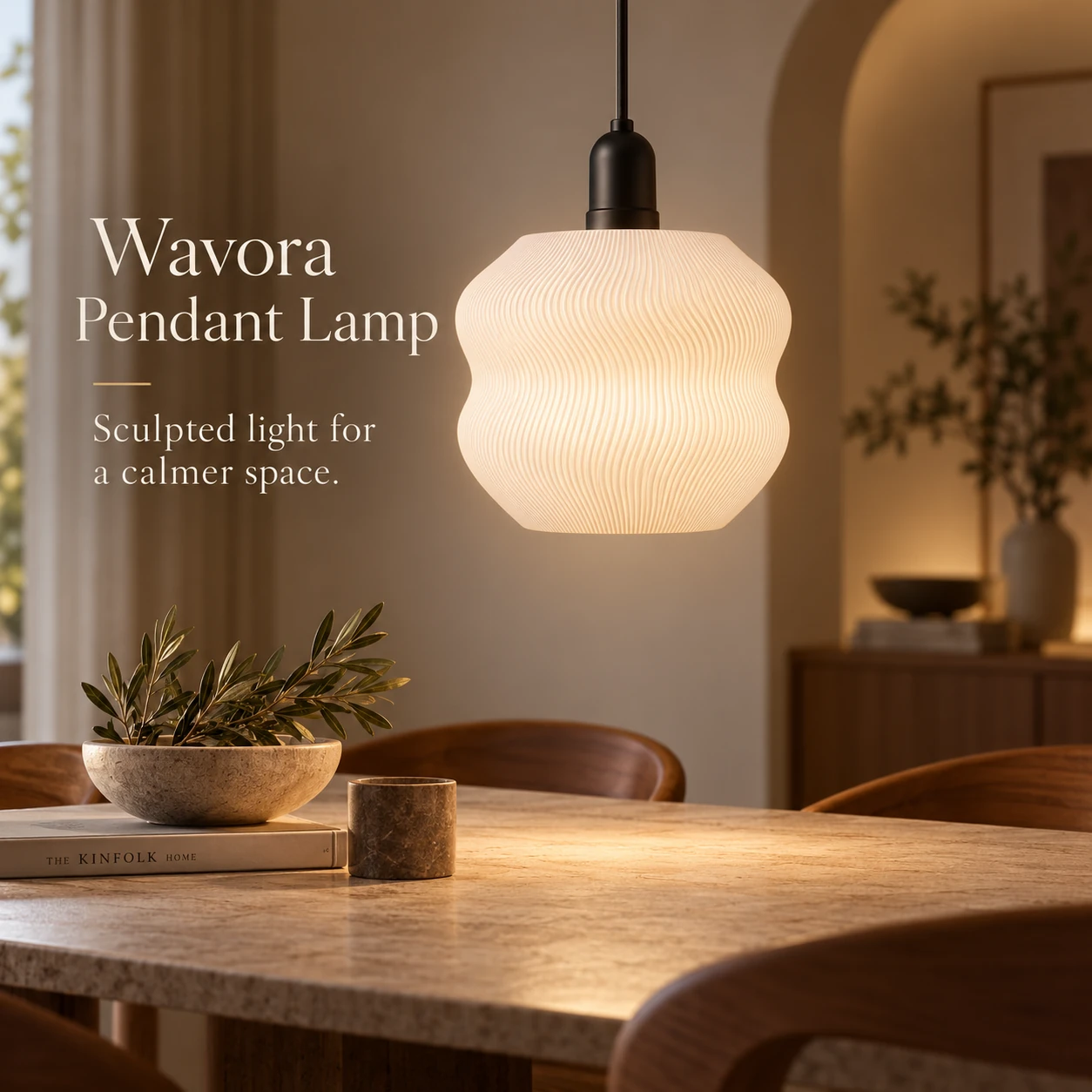 Pink Bnana Wavorra Pendant Lamp in white — interior setting